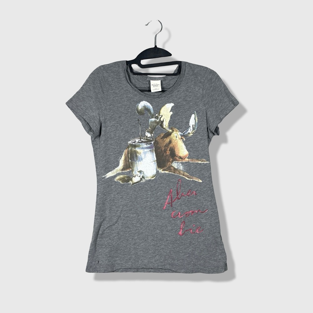 Abercrombie & Fitch Graphic T-Shirt Womens Large Gray Gorpcore Nature Cabin Y2K